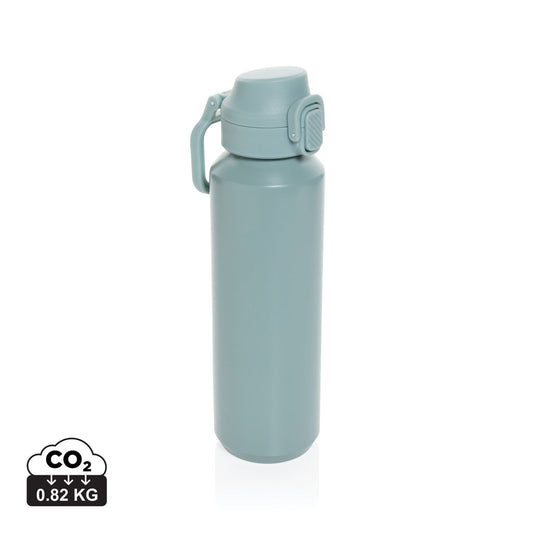 Botella Sostenible de Acero Inoxidabe Reciclado RCS Certificado con Tapa Doble Apertura con Mosquetón para Personalizar Via - 600ml