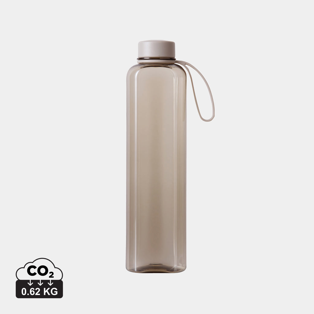 Botella de PET reciclado 85% RCS con diseño plano y asa integrada