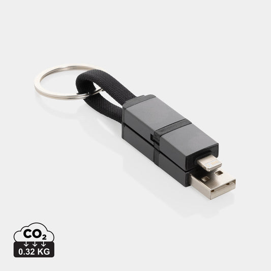 Cable Cargador Llavero 4 en 1 de Carga Rápida Sostenible de TPE Reciclado con Certificado RCS, Aluminio Reciclado y Rpet para Personalizar Terra 60W