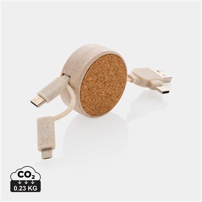 Cable Cargador Universal 6 en 1 Ecológico de Corcho y Paja de Trigo para Personalizar Especial Oficinas