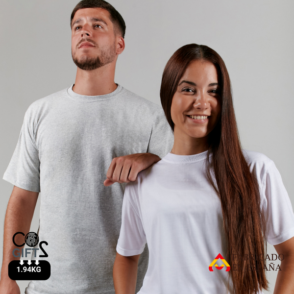 Camiseta Básica Unisex Sostenible de Algodón Reciclado y Poliéster Reciclado con Huella de CO2 Personalizable Fabricada en España ECO-Life - Punto liso 180gr/m2