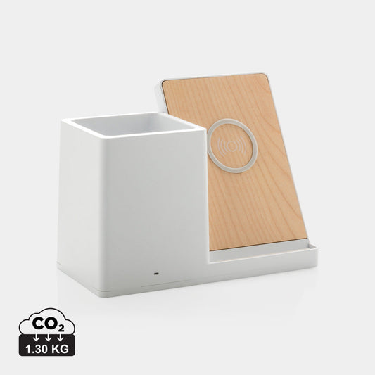 Cargador Rápido Inalámbrico Sostenible Con Lápicero Integrado de Bambú FSC® y ABS Reciclado con Certificado RCS para Personalizar Ontario - 10W