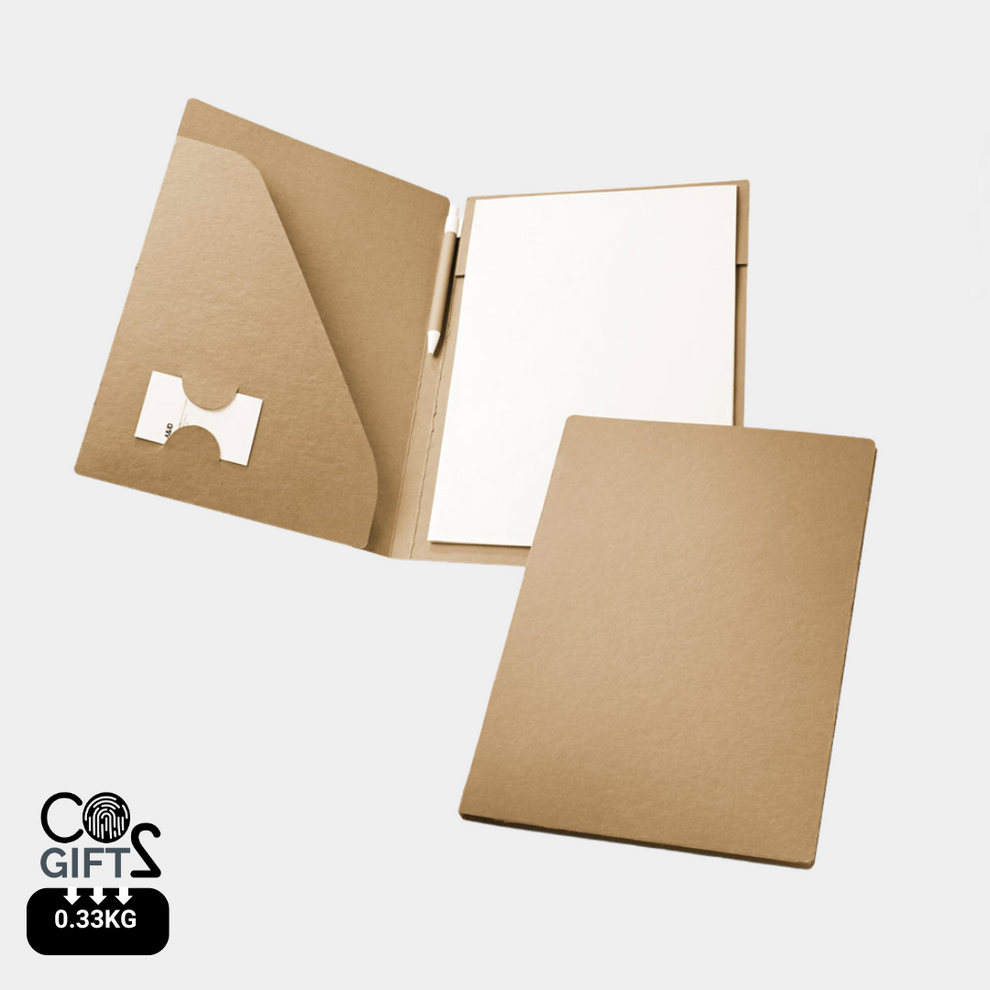 Carpeta ecológica personalizada con bloc y bolígrafo para reuniones, formación y eventos de empresa