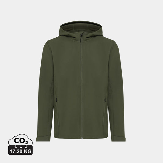 Chaqueta Softshell Impermeable, Corta Vientos y Transpirable Ecológica para Hombre de Poliéster Reciclado para Personalizar con Trazador  AWARE™ , Tecnología Blockchain, Certificado OEKO-TEX® y Contribución a ONG Iqoniq Makalu