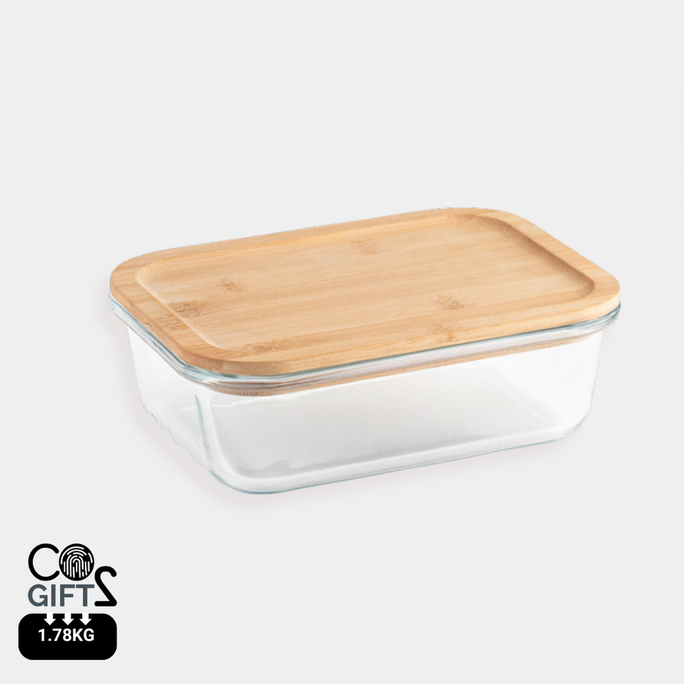 Fiambrera de vidrio de borosilicato personalizada para comida preparada, catering y welcome packs sostenibles