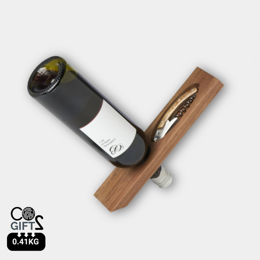 Juego de Soporte para Botellas de Vino Sostenible de Madera de Acacia con Certificado FSC para Personalizar con Abrebotellas Incluido Vino