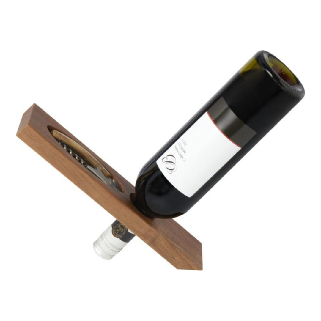 Juego de Soporte para Botellas de Vino Sostenible de Madera de Acacia con Certificado FSC para Personalizar con Abrebotellas Incluido Vino