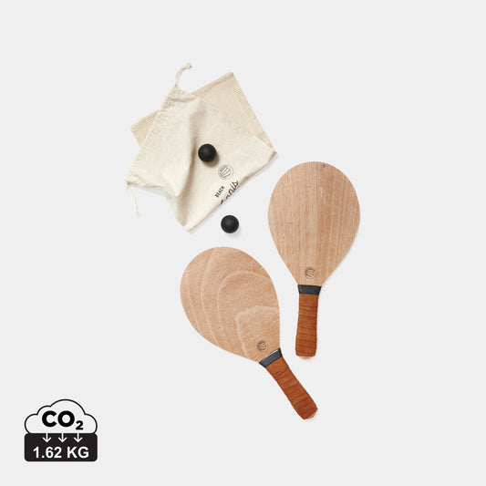 Juego de Tenis de Playa Sostenible de Madera de Álamo en Bolsa de Algodón para Personalizar Especial Playa Vinga Colos