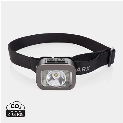 Linterna Frontal de Luz LED y COB Sostenible de ABS Reciclado con Certificado RCS para Personalizar con Resistencia al Agua y Polvo IPX4 y 6 Modos de Luz Gear X- 250 lúmenes