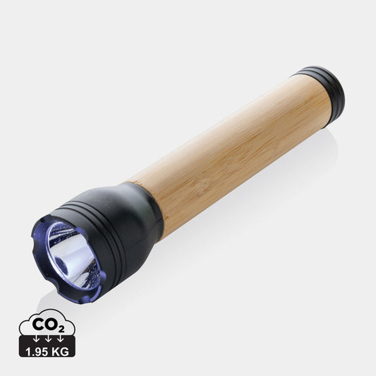Linterna Recargable USB Sostenible de Bambú FSC®y ABS Reciclado con Certificado RCS con 150m de Alcance y 3 Modos de Luz para Personalizar Lucid - 5W