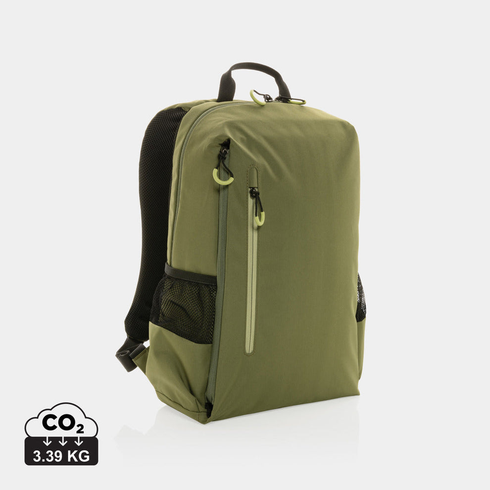 Mochila rPET personalizada para asistentes a congresos sostenibles con huella de carbono calculada