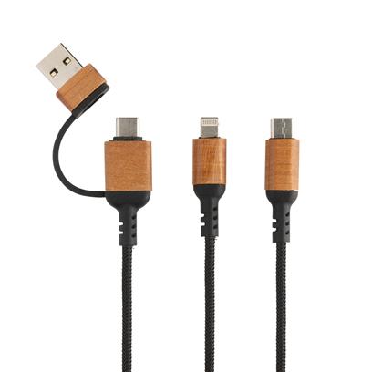 Multi Cable de Lujo Ecológico 6 en 1 de Plástico Reciclado con Certificadoo RCS y Madera de Cereco FSC® Para Personalizar Ohio