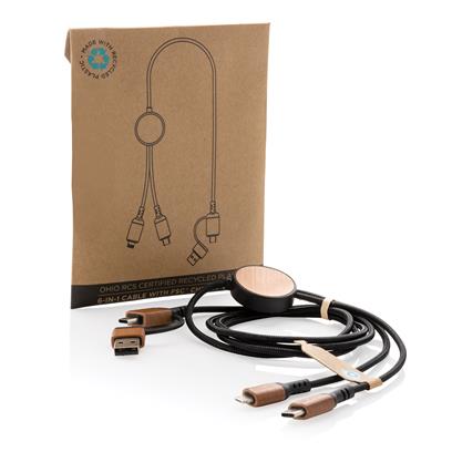 Multi Cable de Lujo Ecológico 6 en 1 de Plástico Reciclado con Certificadoo RCS y Madera de Cereco FSC® Para Personalizar Ohio