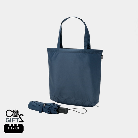 Paraguas plegable ecológico con bolsa de compra reutilizable rPET