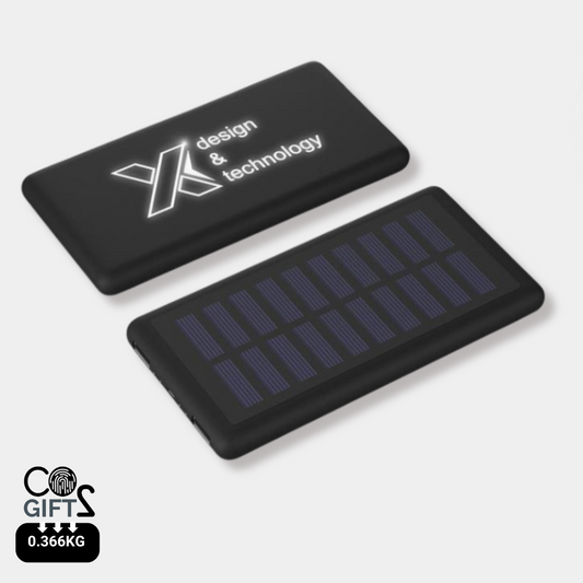 Power bank solar ecológico con logotipo personalizable.