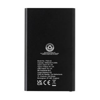 Powerbank Sostenible de Aluminio Reciclado y ABS Reciclado con Certificado RCS para Personalizar 4000 mAh