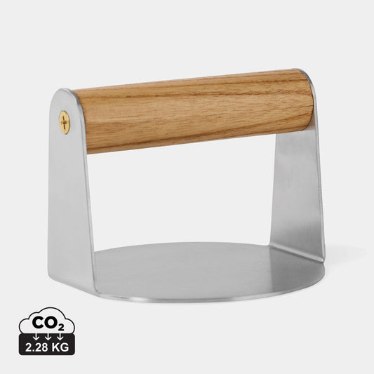 Prensa para Hamburguesas Sostenible de Madera FSC® y Acero Inox para Personalizar con Huella de CO2 Especial Cocina Vinga Paso
