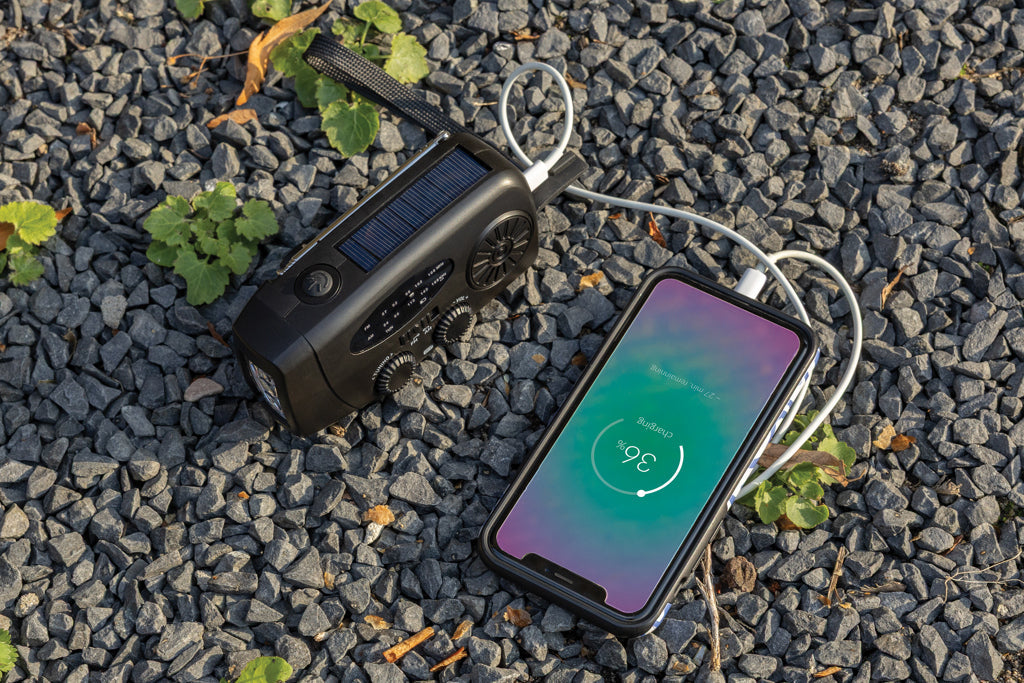 Radio de Emergencia Sostenible Regalos Corporativos Ecologicos y de Baja Huella de CO₂ v