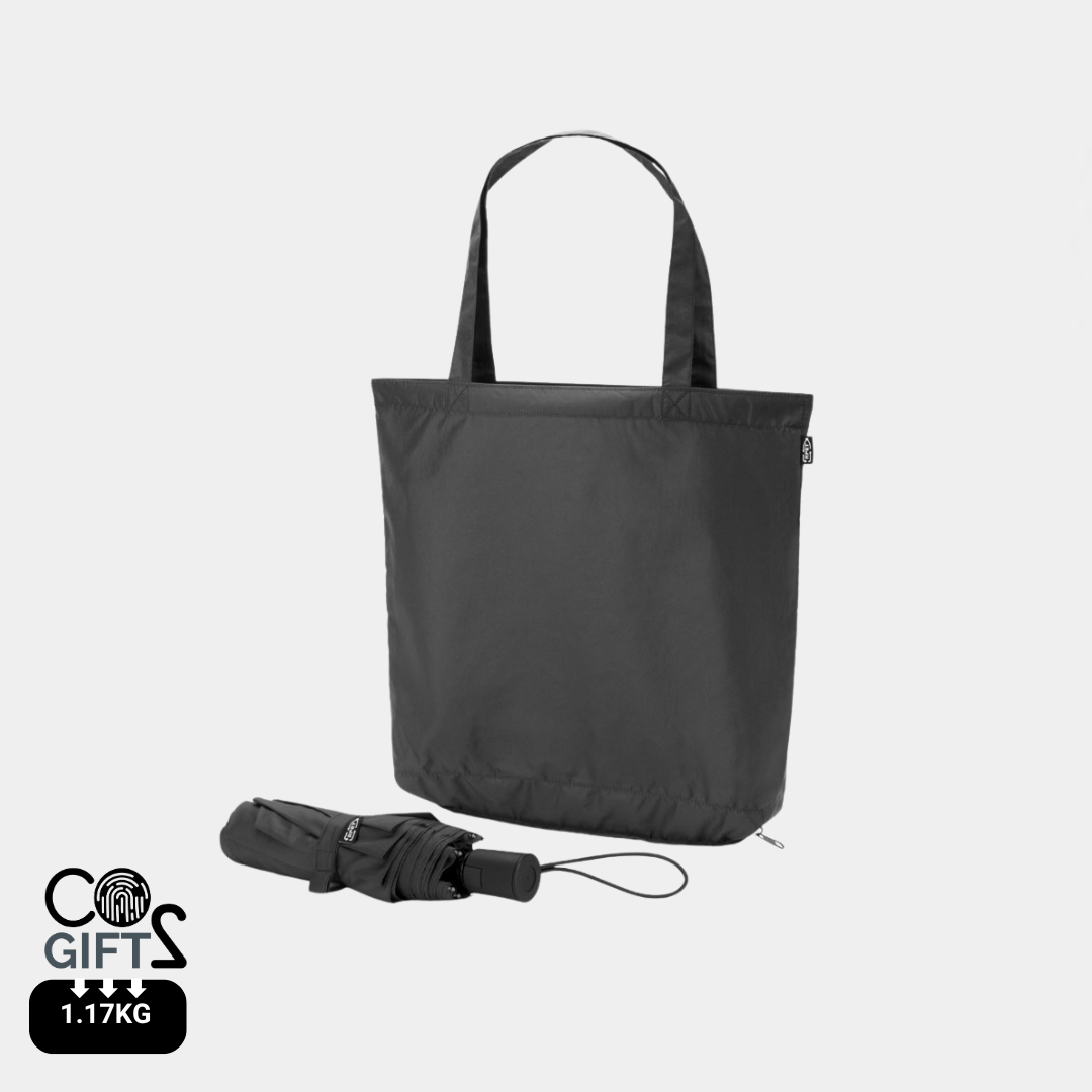 Paraguas plegable ecológico con bolsa de compra reutilizable rPET