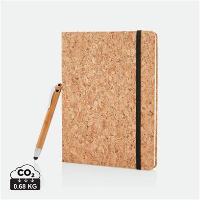 Set de Cuaderno de Corcho y Bolígrafo Touch de Bambú Ecológico de Corcho con Certificado FSC® con Hojas Rayadas Para Personalizar Especial Congresos y Formación - A5