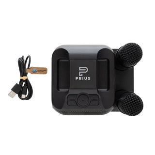 Set de Karaoke Sostenible de ABS Reciclado con Certificado RCS para Personalizar con Dos Micrófonos y Altavoz 5W SingVibe