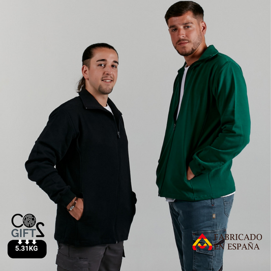 Sudadera de Cremallera Sostenible de Algodón Reciclado y Poliéster Reciclado Personalizable Fabricada en España Ecosistema Unisex - Felpa Perchada 285gr/m2