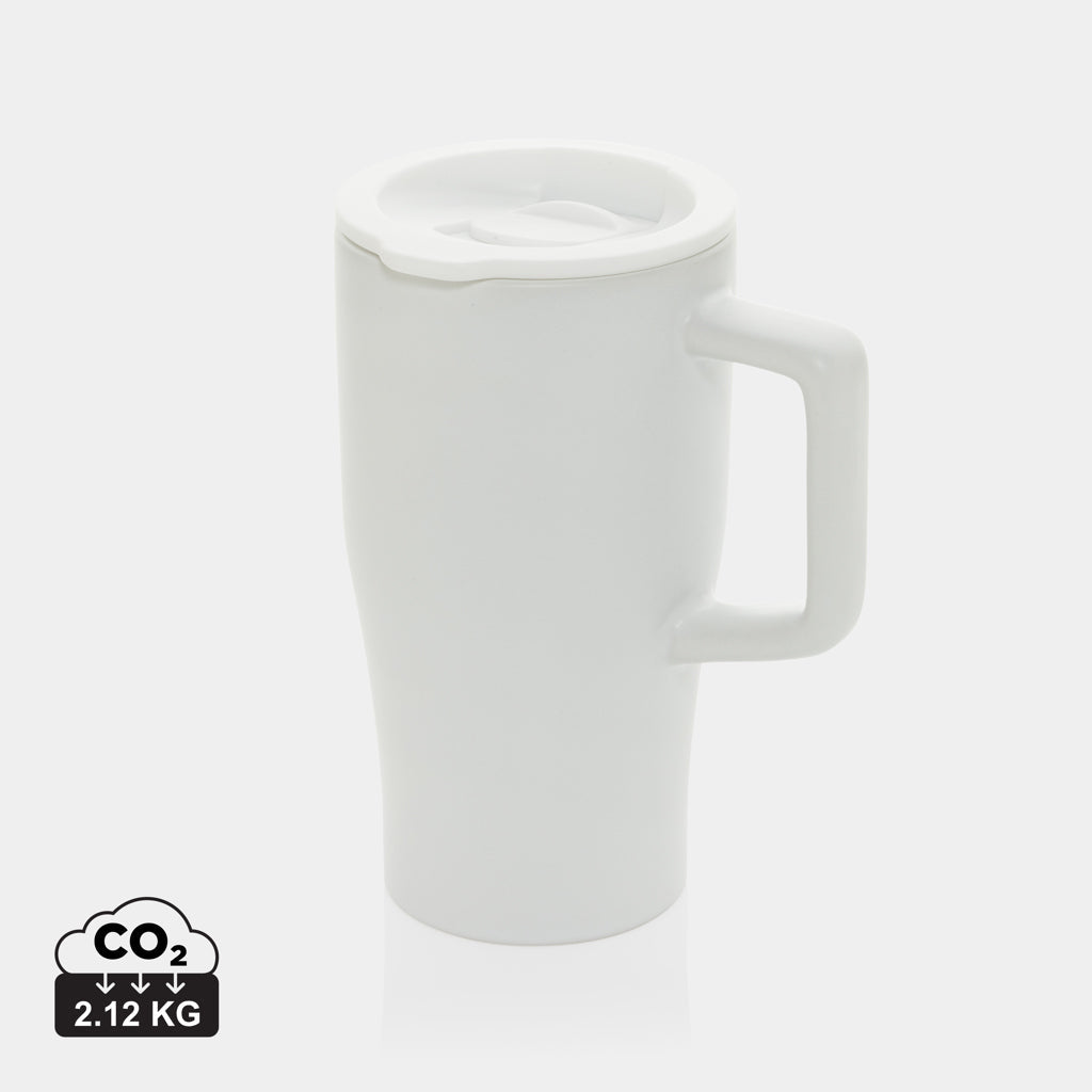 Taza de ceramica ecologica de 490 ml con tapa antigoteo para regalos corporativos sostenibles Color Blanco 