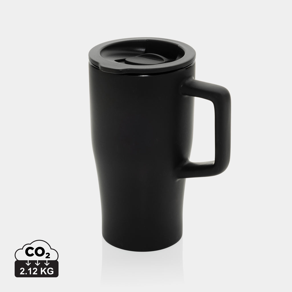 Taza de ceramica ecologica de 490 ml con tapa antigoteo para regalos corporativos sostenibles Color negro