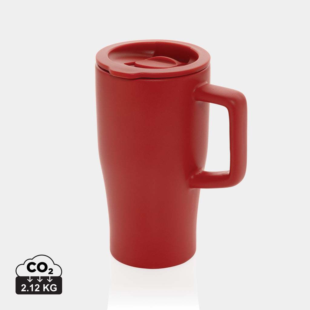 Taza de ceramica ecologica de 490 ml con tapa antigoteo para regalos corporativos sostenibles Color rojo