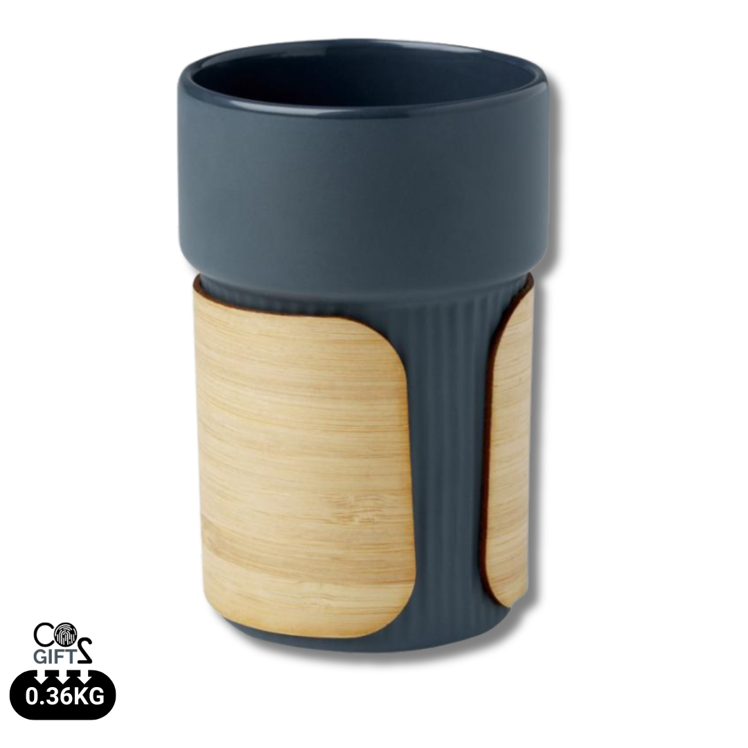 Vaso Sostenible de Cerámica con Funda Extraible de Bambú Personalizable Especial Oficina Fika - 340 ml