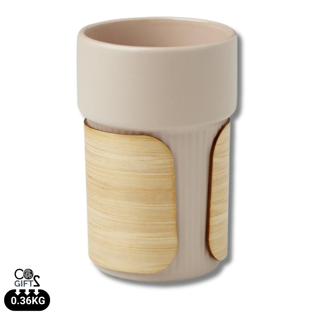 Vaso Sostenible de Cerámica con Funda Extraible de Bambú Personalizable Especial Oficina Fika - 340 ml