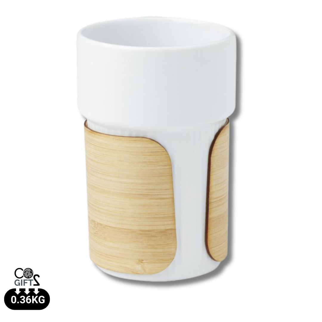 Vaso Sostenible de Cerámica con Funda Extraible de Bambú Personalizable Especial Oficina Fika - 340 ml