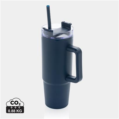 Vaso Sostenible de PP Reciclado de Doble Pared con Certificado RCS para Personalizar con Pajita y Asa de Agarre Tana - 900ml