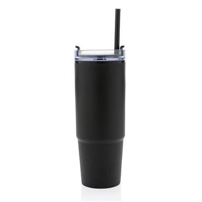 Vaso Sostenible de PP Reciclado de Doble Pared con Certificado RCS para Personalizar con Pajita y Asa de Agarre Tana - 900ml