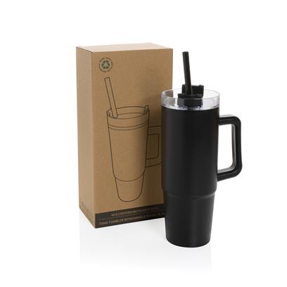 Vaso Sostenible de PP Reciclado de Doble Pared con Certificado RCS para Personalizar con Pajita y Asa de Agarre Tana - 900ml