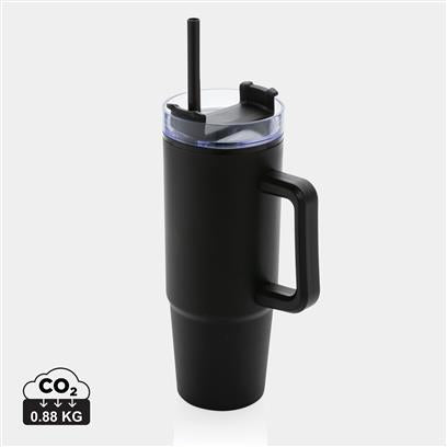 Vaso Sostenible de PP Reciclado de Doble Pared con Certificado RCS para Personalizar con Pajita y Asa de Agarre Tana - 900ml