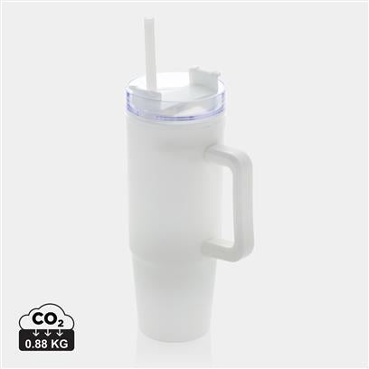 Vaso Sostenible de PP Reciclado de Doble Pared con Certificado RCS para Personalizar con Pajita y Asa de Agarre Tana - 900ml