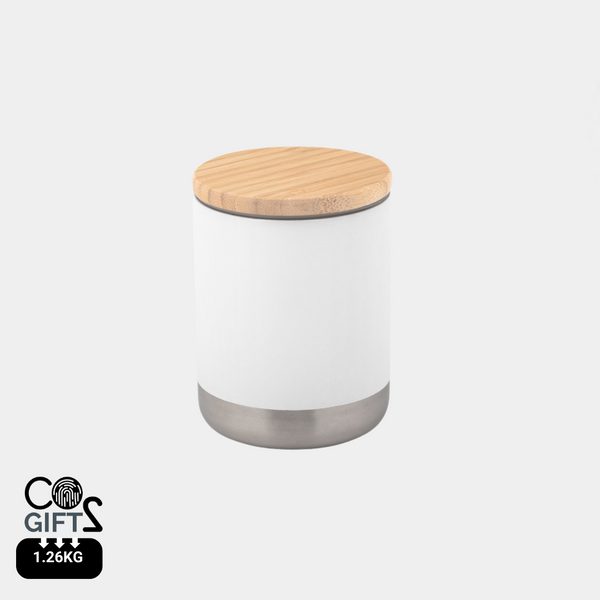 Vaso take away ecológico de acero inoxidable reciclado con tapa de bambú y huella de CO₂ en CO2Gifts
