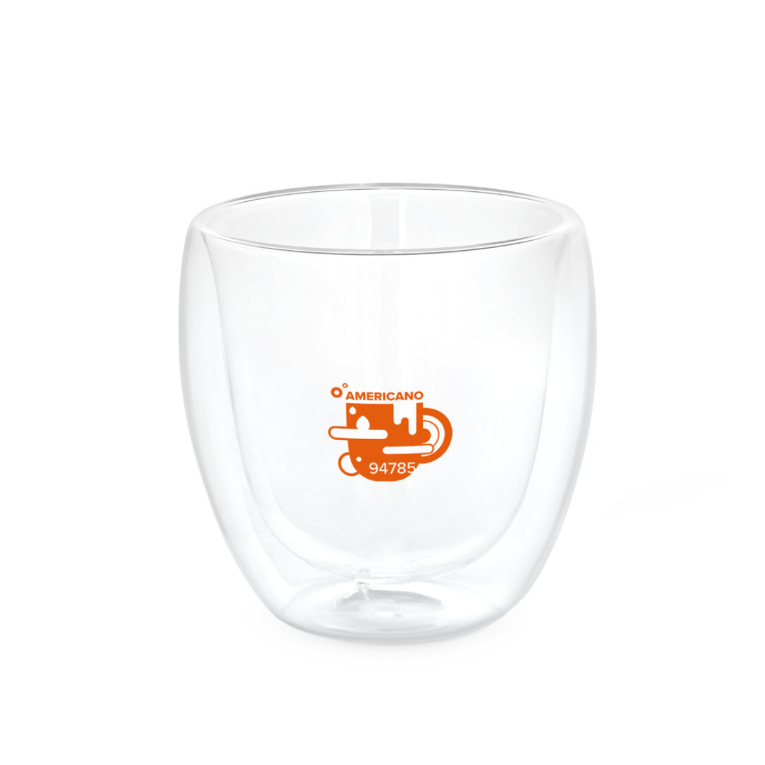 Vaso de vidrio borosilicato personalizado aislado con doble pared, ideal como regalo corporativo sostenible