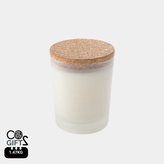 Vela Aromática de Cera de Soja Vegana en Vaso de Cristal con Tapa de Corcho Personalizable Made in Europe Duval