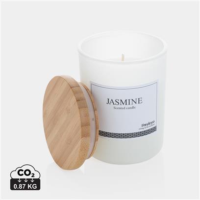 Vela Aromática de Jazmín Sostenible en Recipiente de Vidrio con Tapa de Bambú para Personalizar Especial Eventos Ukiyo Deluxe