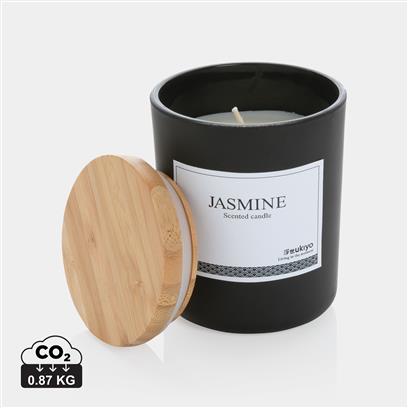 Vela Aromática de Jazmín Sostenible en Recipiente de Vidrio con Tapa de Bambú para Personalizar Especial Eventos Ukiyo Deluxe