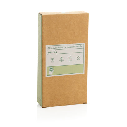 Ventilador de escritorio reciclado con caja FSC y sin PVC