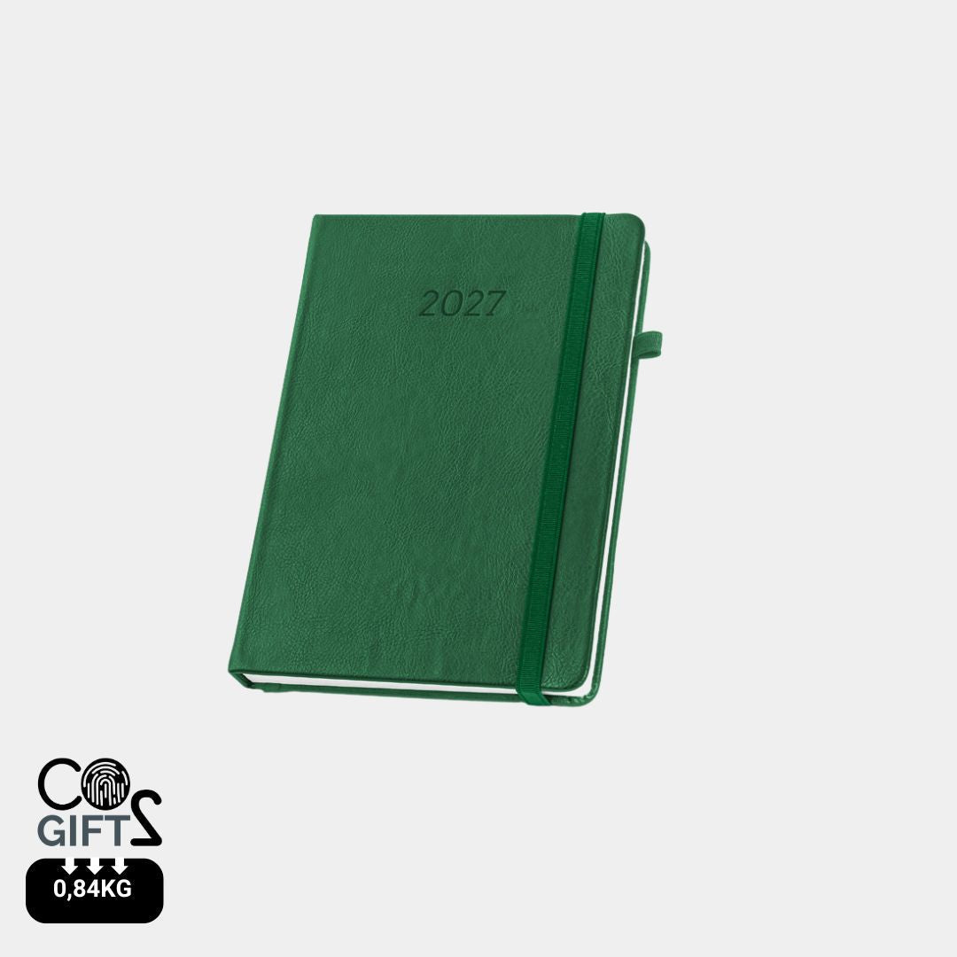Agenda Waters 2027 con plan semanal para merchandising ecológico corporativo