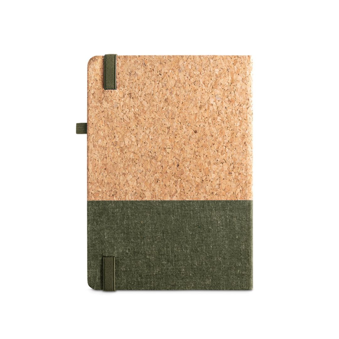Merchandising para empresas con agenda de corcho y lino elegante y funcional