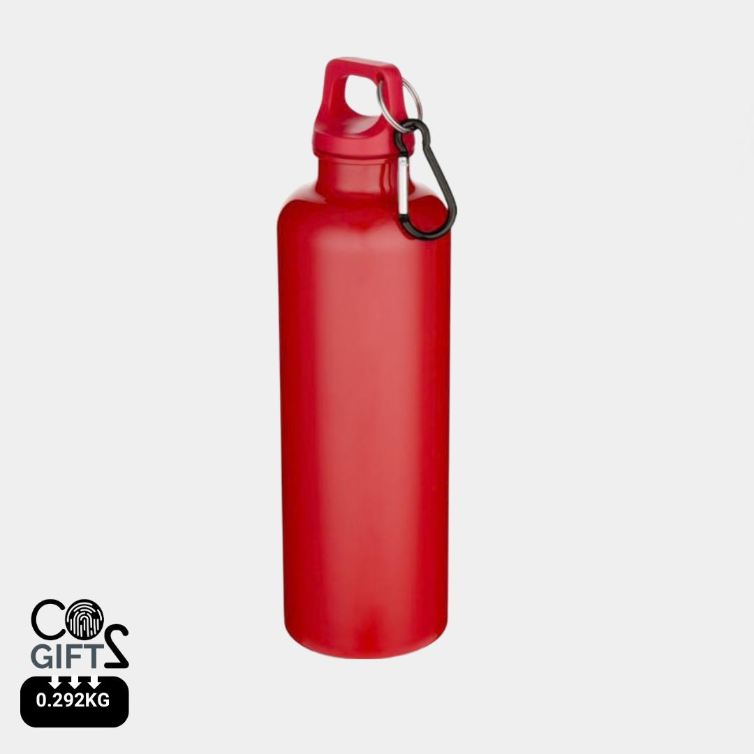 Botella roja RPET reciclada con mosqueton certificacion RCS bajo impacto ambiental 0,292 kg CO2e