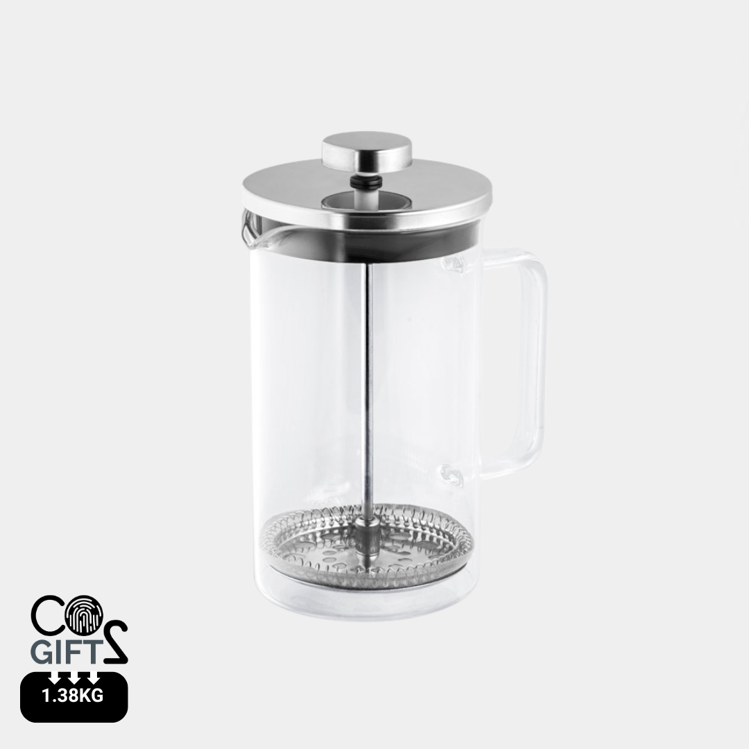 Cafetera sostenible de vidrio y acero inoxidable 600 mL – regalo corporativo ecológico