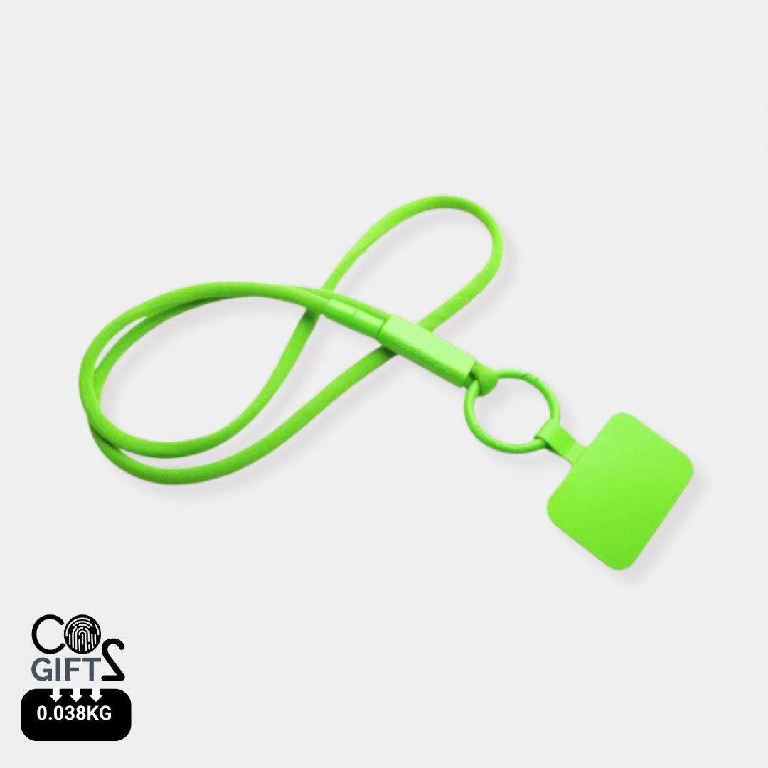 Lanyard lima reciclado soporte smartphone eventos sostenibles fabricado en Portugal bajo impacto carbono