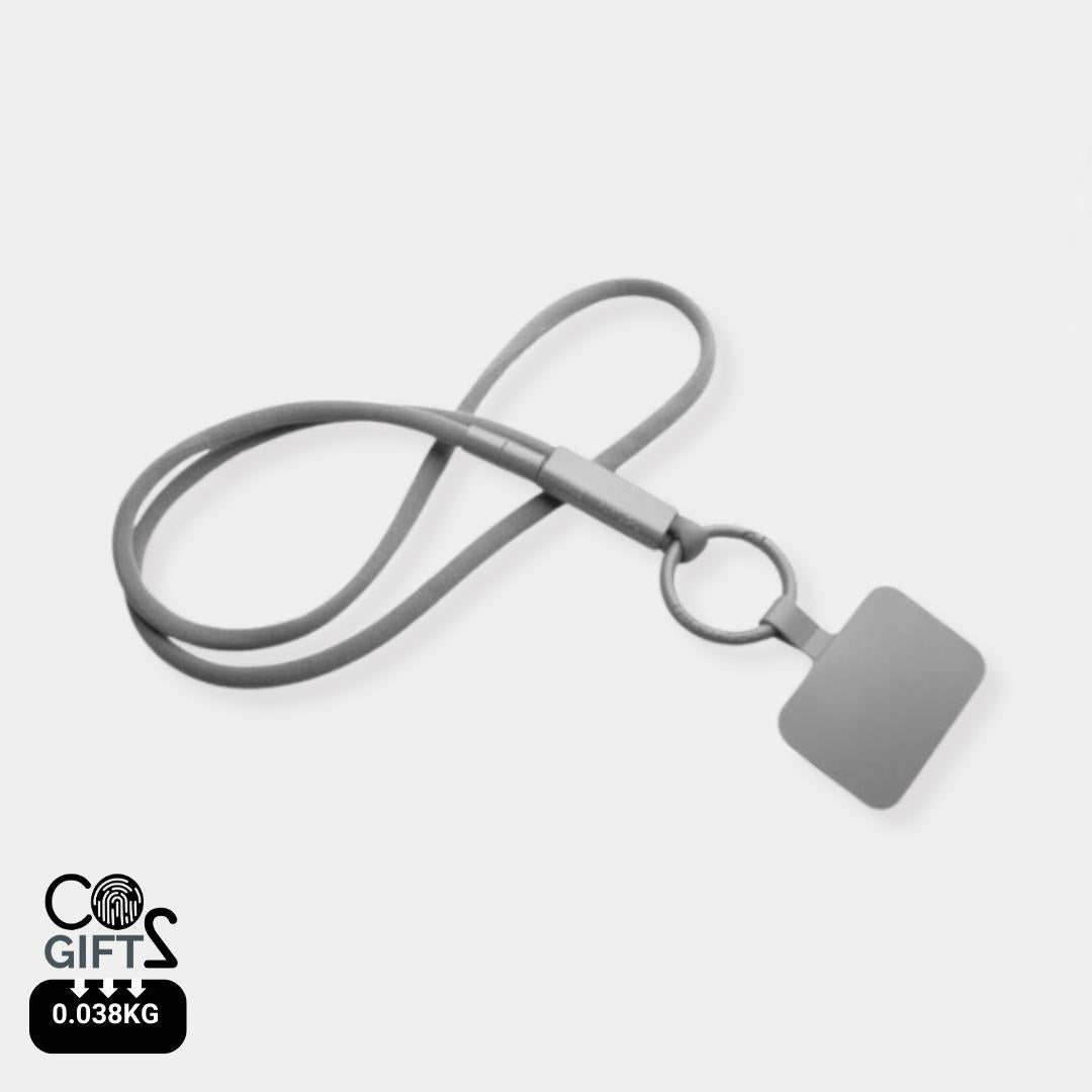 Lanyard marron reciclado soporte telefono acreditaciones profesionales fabricacion europea Portugal ESG